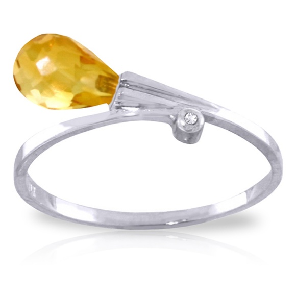 Galaxy Gold 14k White Gold Ring with Briolette Citrine and  14K. GOLD RING WITH DIAMOND & BRIOLETTE CITRINE